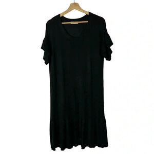 All:Row Black Ribbed Short Flutter Sleeve Knee Length Dress M
